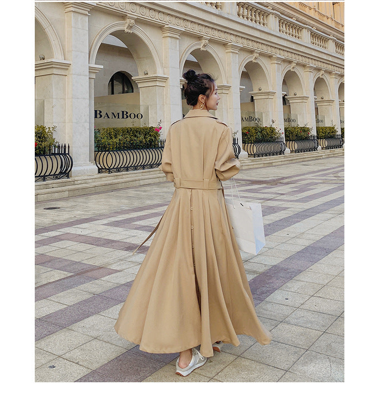 Fashion women's wear Real Shot Large Skirt Windbreaker Dress Women's Mid-Length 2024 Autumn and Winter Clothing New Waist Trimming Fashion Fashion Coat