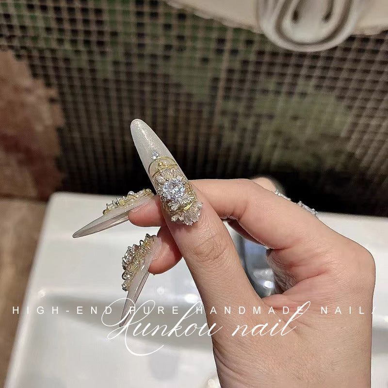 Hand-Made Nail Factory Straight Hair Vintage Court Style Luxury Ancient Greek Myth Flash Diamond Detachable Manicure