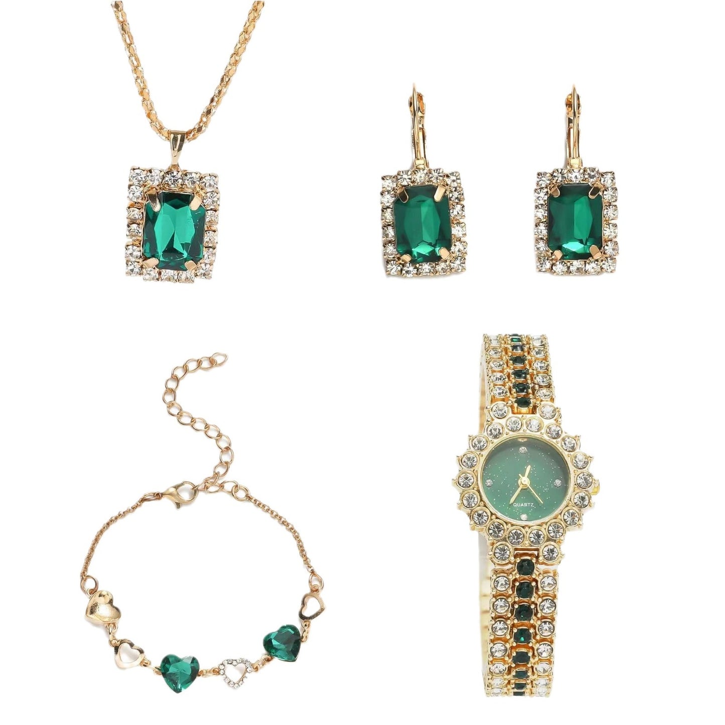 Fashion women's watchSmall Green Watch Women's Steel Belt Quartz Watch Five-Piece Ring Suit Gift Box Gift Watch Cross-Border Hot Sale Fashion Watch