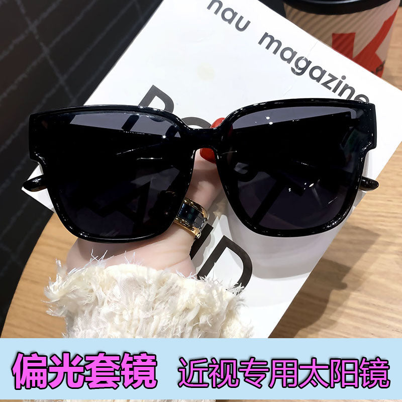 Women's fashion glasses GM套镜近视太阳眼镜女款潮偏光防紫外线钻墨镜超轻戴眼镜上开车