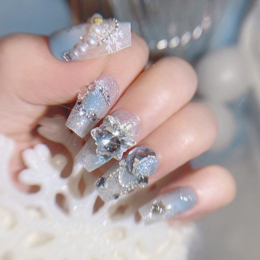 Fashion  nail Christmas New Year Snowflake Diamond Rhinestone Nail Stickers Nail Patch Removable Nail Tip Wear Finished Nail Beauty U16