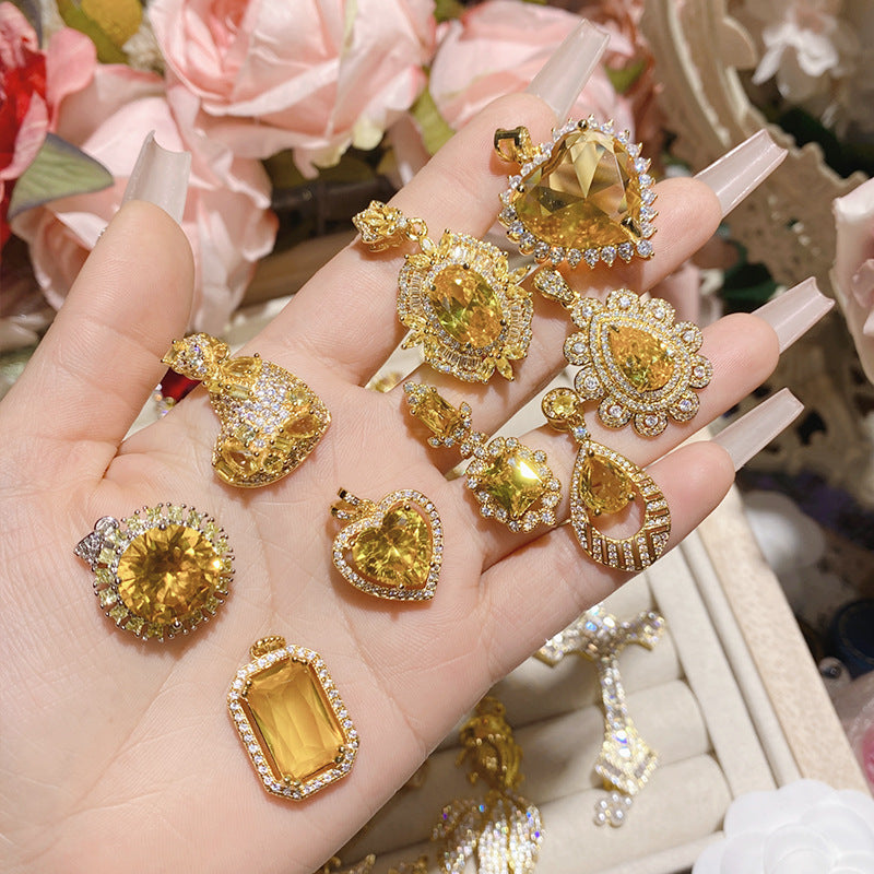 珠宝首饰山茶欧美重工高定珠宝超大吊坠女 镀18K黄金璀璨锆钻复古奢华项坠