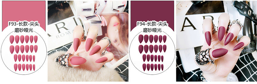 Fashion  nail Pointed Toe Nail Tip Solid Color Frosted and Matte Whole Fake Nails Wear Nail Nail Stickers Nail Finished Product Detachable