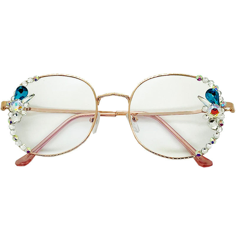 Women's fashion glasses 跨境水钻防蓝光眼镜女抗疲劳眼睛素颜显瘦护目镶钻平光镜无度数
