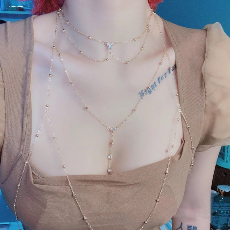 珠宝首饰胸链身体链欧美bodychain性感比基尼bikini立体后背链露背装配饰