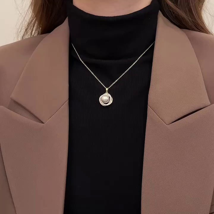 锆石珍珠几何吊坠项链时尚秋冬百搭毛衣链复古高级感气质饰品批发