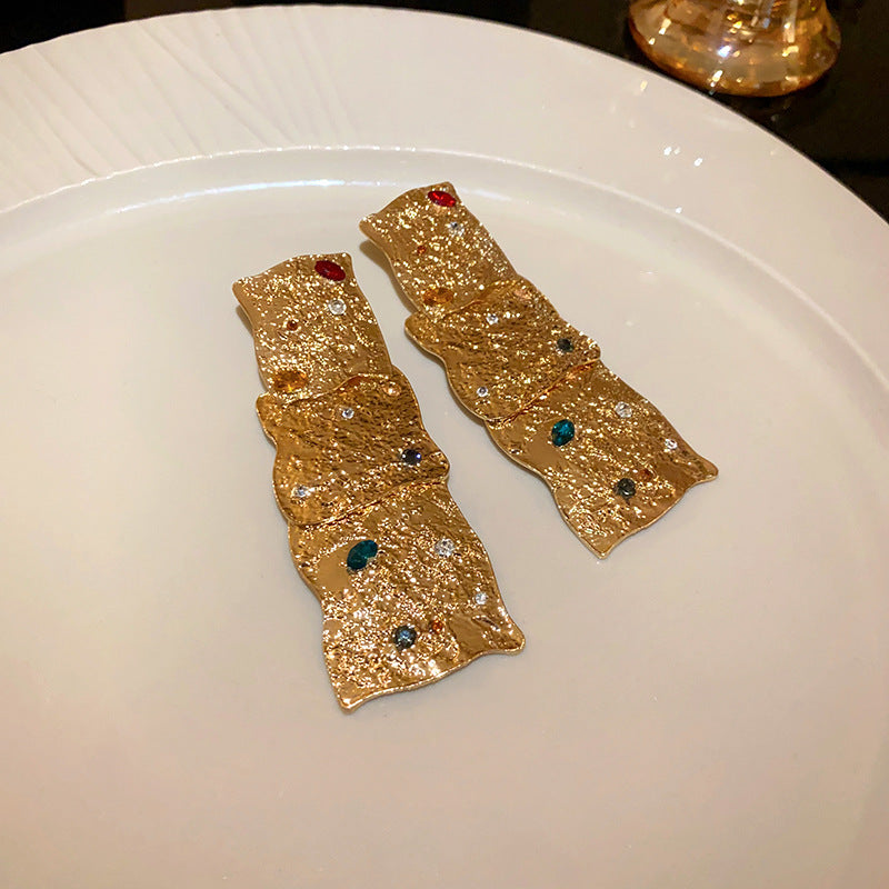镶钻不规则长方耳环欧美夸张设计感耳坠小众个性时尚气质耳饰批发