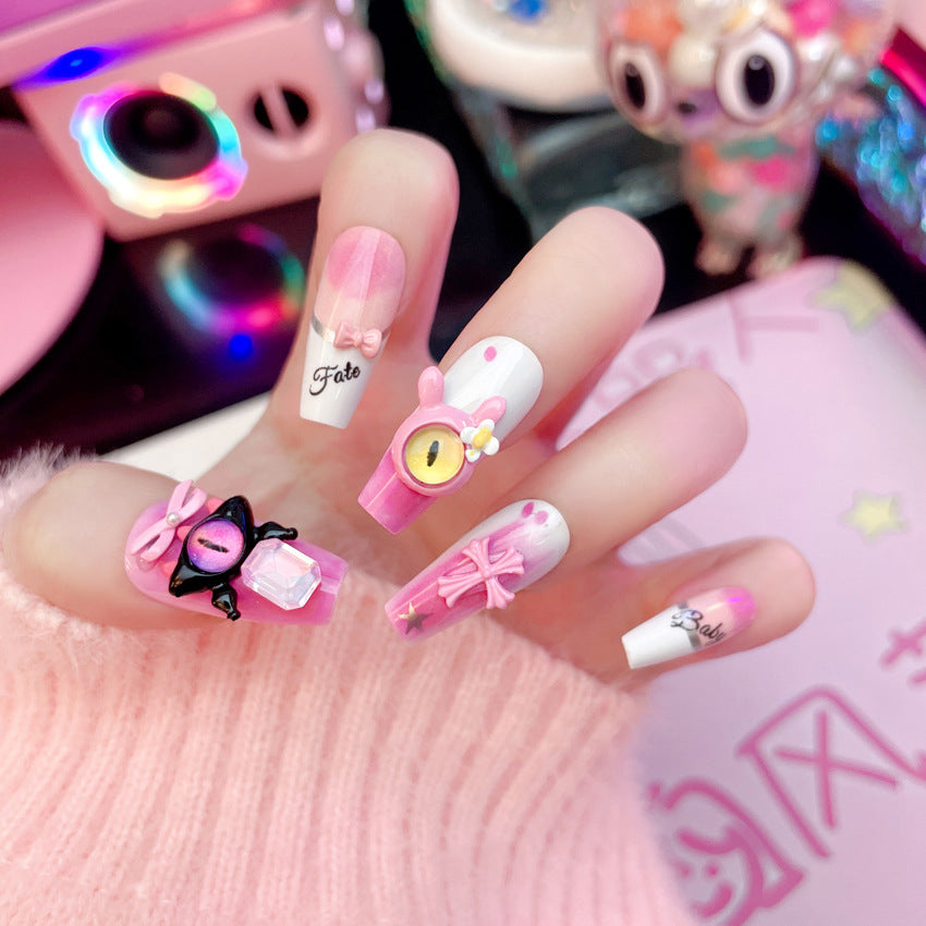Fashion  nail Dopamine Little Devil Finished Nail Beauty Wear a Little Monster Cross Detachable Fake Nails A56