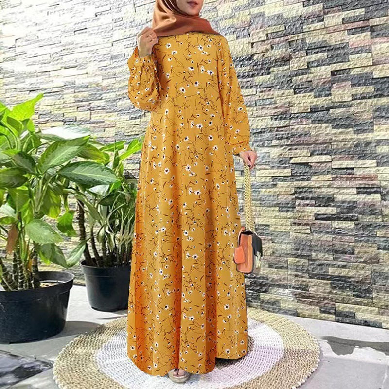 Fashion women's wear 2024Cross-Border New Arrival  plus Size Women's Robe Retro Dress Long Sleeve Loose Long Dress
