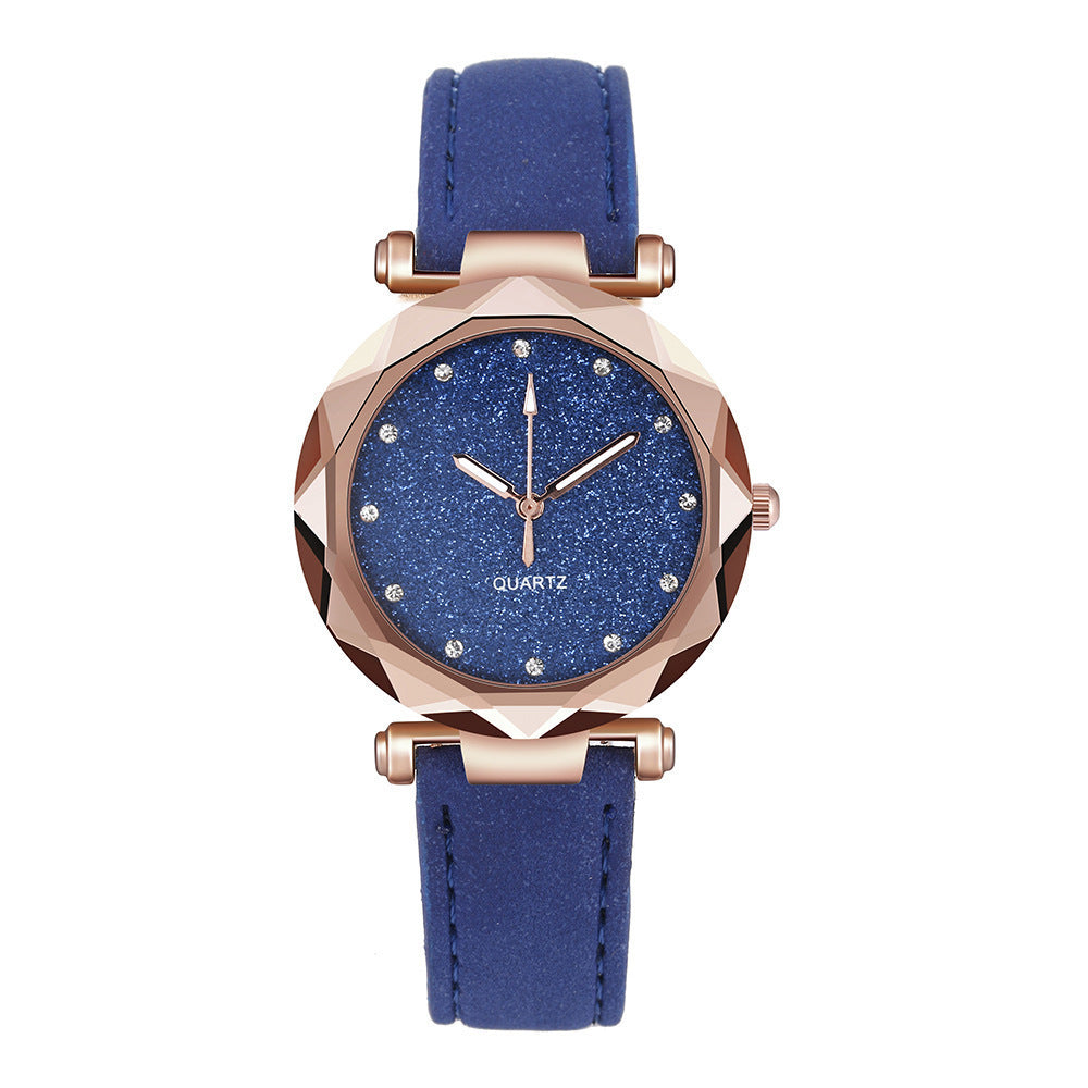 Fashion women's watchForeign Trade Popular Style Silver Pink Rhinestone Face Women's Watch Frosted Leather Watch Strap Women's Casual Trend Two-Piece Set Wrist Watch