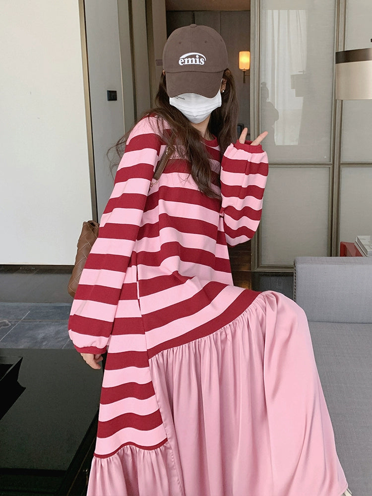Dopamine dress Free shipping Tattoo Dopamine wears a sweater dress for women's spring and autumn 2024 new milk sweet girl loose lazy wind fishtail dress