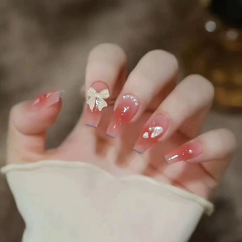(Hand-made nail) French nail armor long black small fragrance simple white high-grade sense nail piece bride pregnant woman finished product.
