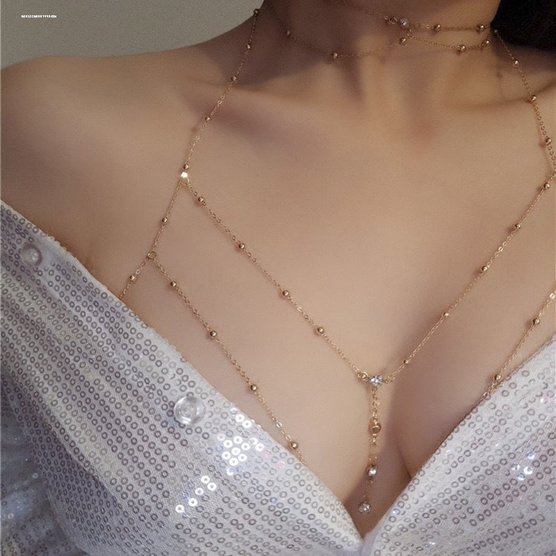 珠宝首饰胸链身体链欧美bodychain性感比基尼bikini立体后背链露背装配饰