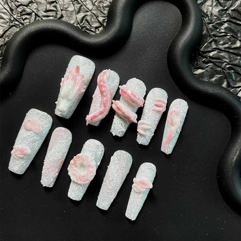 (Hand made nail) Handmade wearable armor dragon element heavy industry finished product, hand drawn three-dimensional nail patches, detachable and luxurious temperament