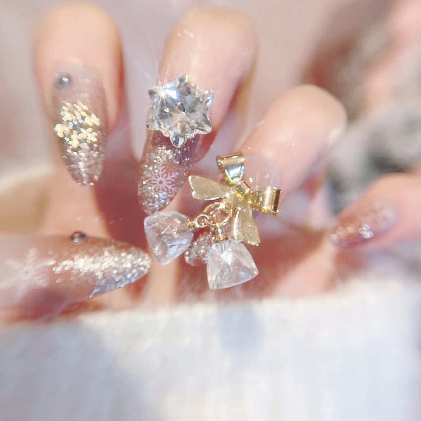 Fashion  nail Jingling Bell Bow Snowflake Knot Wear Finished Nail Beauty Nail Stickers Rhinestone Nail Patch Nail Tip U15