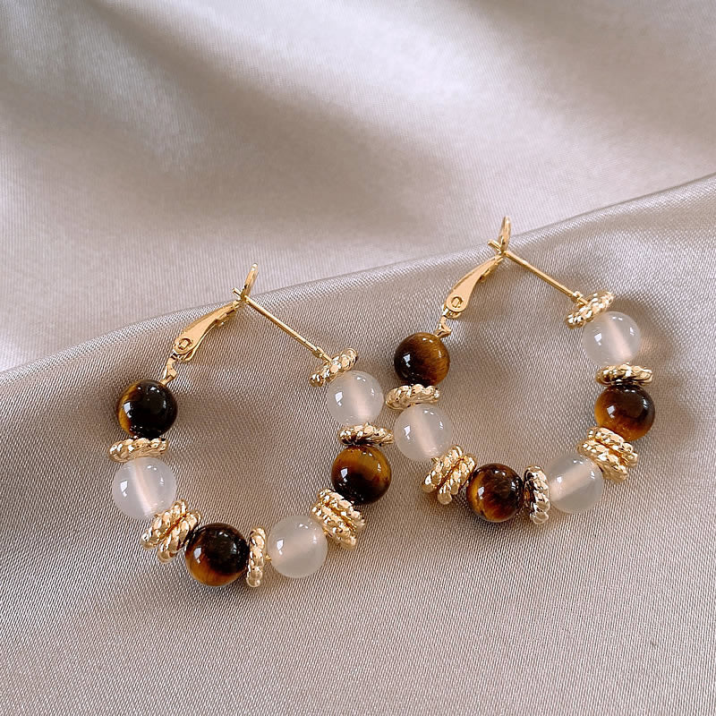 真金电镀银针虎眼石猫眼石耳环秋冬美拉德气质耳圈高级感耳饰批发