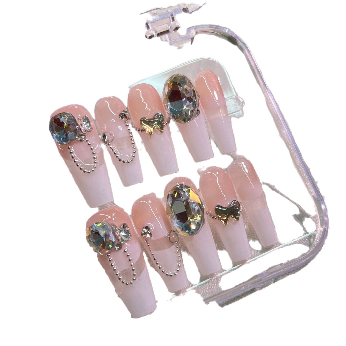 (Hand-Made Nail) French Spray Gun Gradient K9 Full Diamond Wear Armor Handmade Butterfly Autumn and Winter Love Detachable Nail Sticker