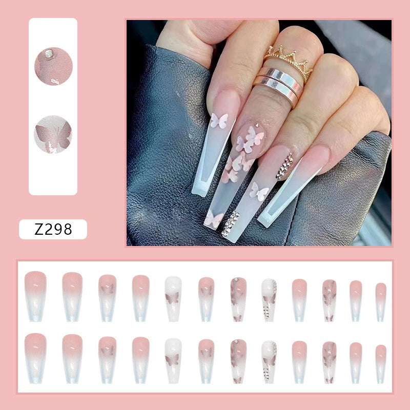 (Hand-made nail) The dark fairy in Europe and America is dying, the magic mirror powder is white, and the finished nail product, Millennium Spice Girl fake nails patch, is worn for a long time.