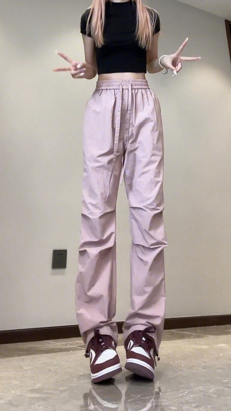 Free shipping  quick-drying pants casual pants female paratrooper pants thin straight-leg pants drape purple dopamine cargo pants