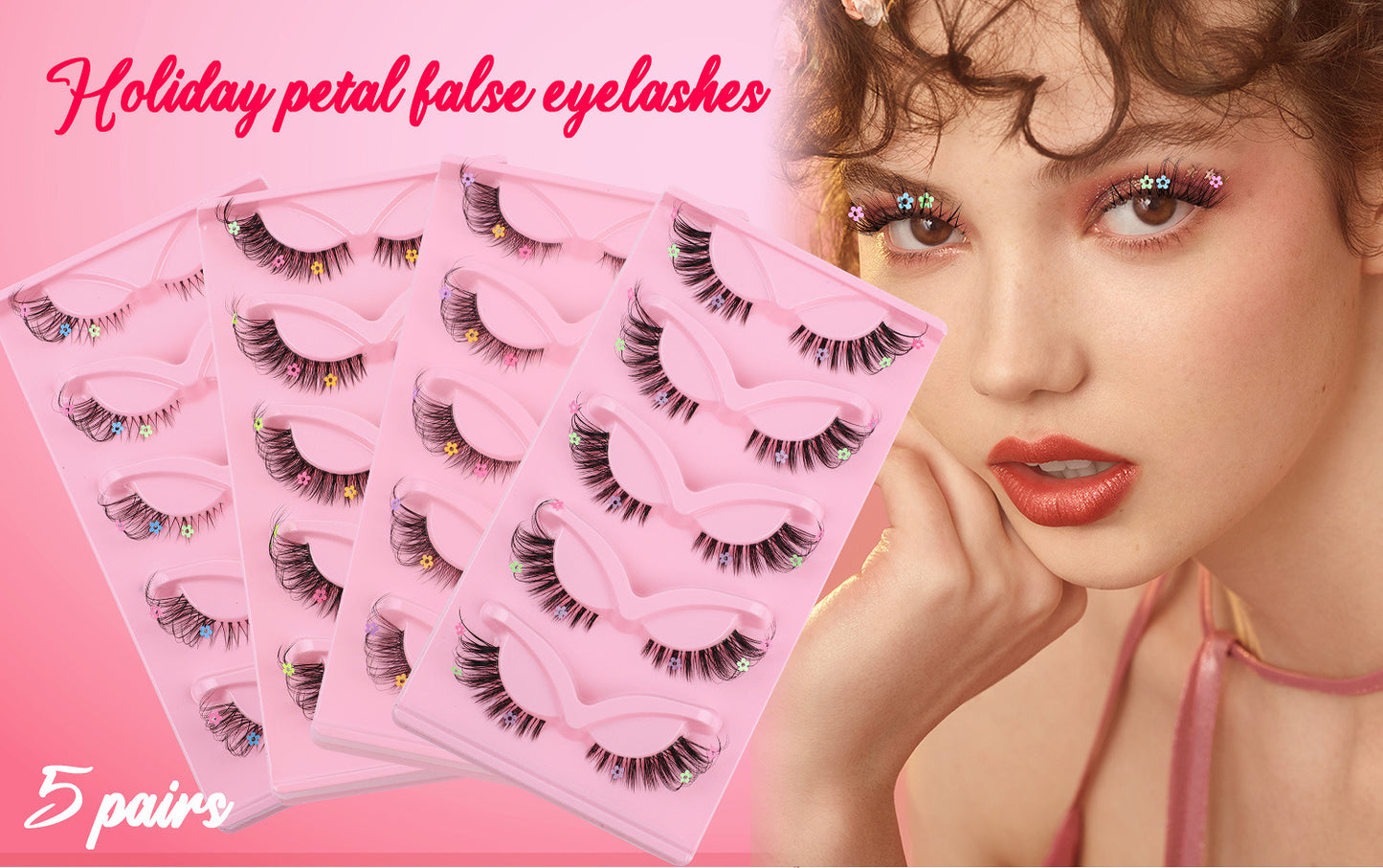 5 pairs of Fox Tie transparent stem false eyelashes naturally cute colorful flower sequin false eyelashes