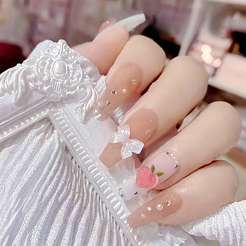 Fashion  nail Fake Nail Patch Wear Nail Finished Product Nail Tip Nail Stickers Disassembly Patch Female Juicy Peach Nail Stickers Y38