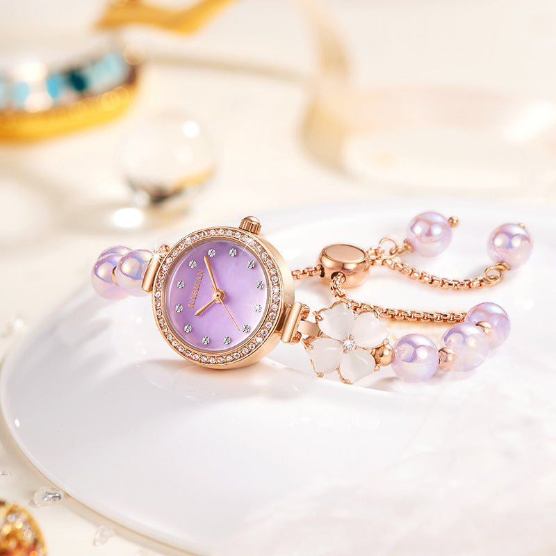 Fashion women's watchLive Hot White List Watch Women's Clover Agate Opal Waterproof Watch Pearl Bracelet Watch Suit