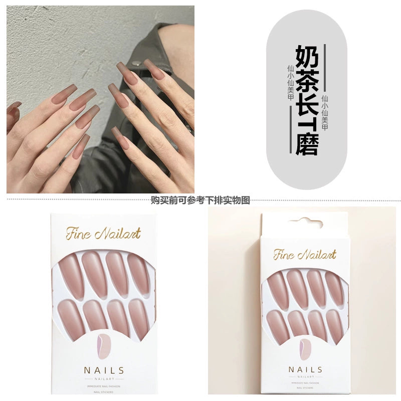 (Hand made nail) Long ladder frosted series wearing armor European and American style cosplay show dance nail stickers finished matte fake nail patches
