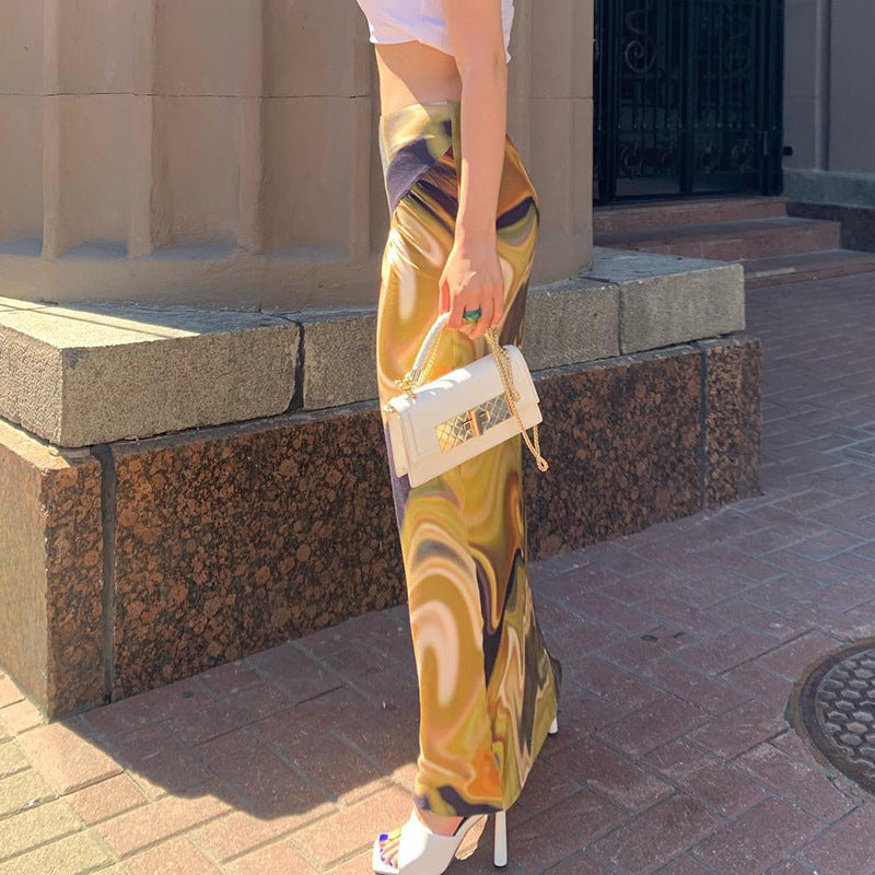 Fashion women's wear M22sk531 Autumn New 2024 High Waist Sheath Print Pleating Casual Fashion   Women's Skirt