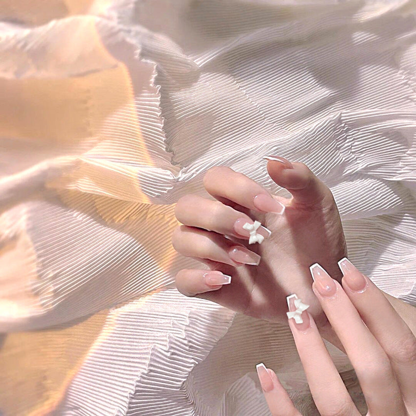Fashion  nail Wear Armor Nail Stickers Nail Patch Fake Nails Detachable Bow White Edge Nail Sticker X33