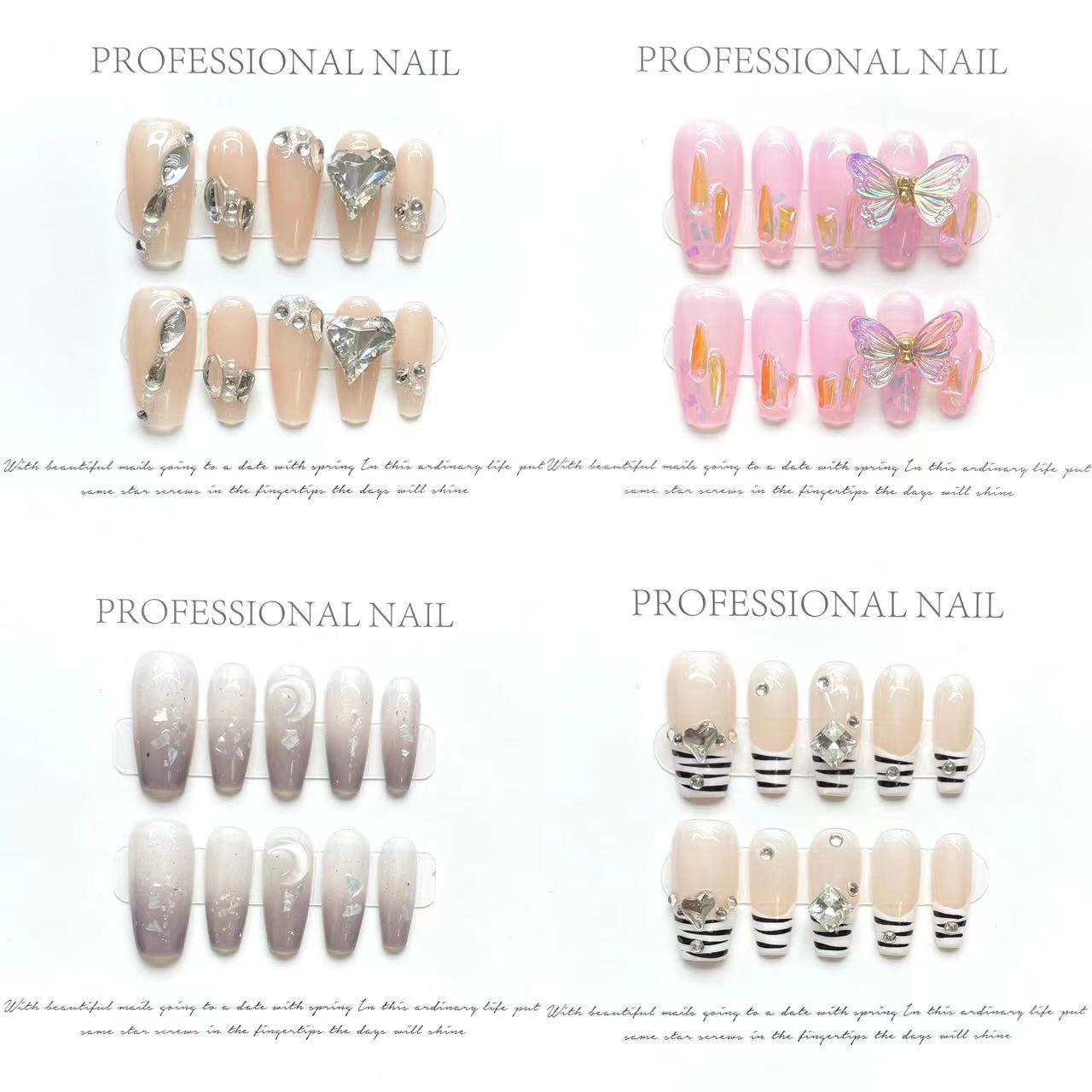 (reusable nail)Hot selling handmade nail art New Year gift, new butterfly cherry plaid nail art, wearing nail, handmade nail art, long style