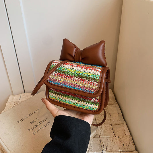 Dopamine Bag Free shipping Tattoo Rainbow Straw Small Square Bag 2024 Summer Popular Dopamine Children's Bag Bow Shoulder Crossbody Lipstick Bag Female