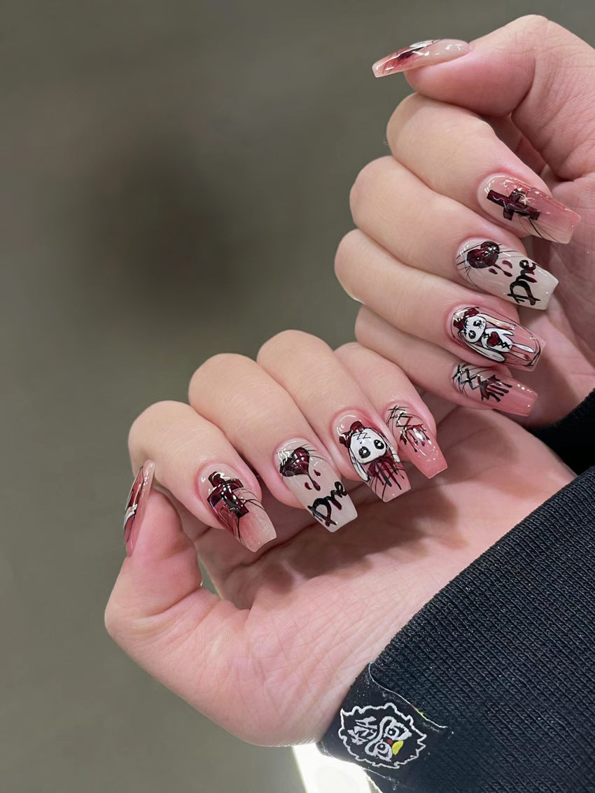 Fashion  nail Cross-Border Halloween Wear Nail Ghost Doll Cross Short 24 Pieces Fake Nail Patch Nail Sticker Wholesale W11