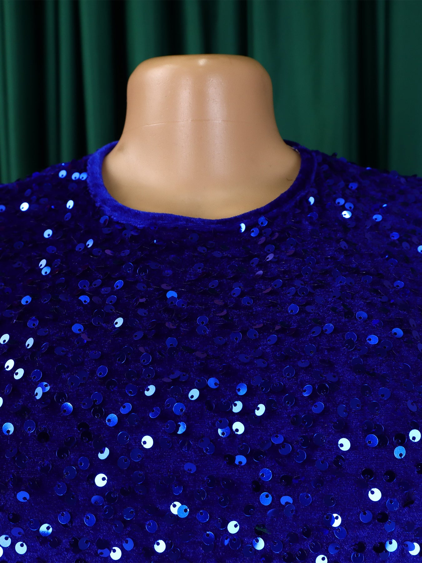 Fashion women's wear D469 Cross-Border New Arrival Women's round Neck Long Sleeve Pure Color Sequins High Waist Temperament Mid-Length Formal Dress European and American Style Dress