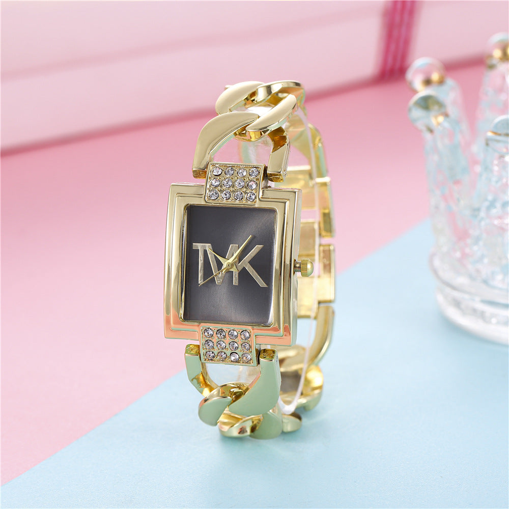 Fashion women's watchCross-Border Hot Women's Square Diamond Light Luxury Minority Quartz Watch Casual Bangle Bracelet Stainless Steel Women's Watch