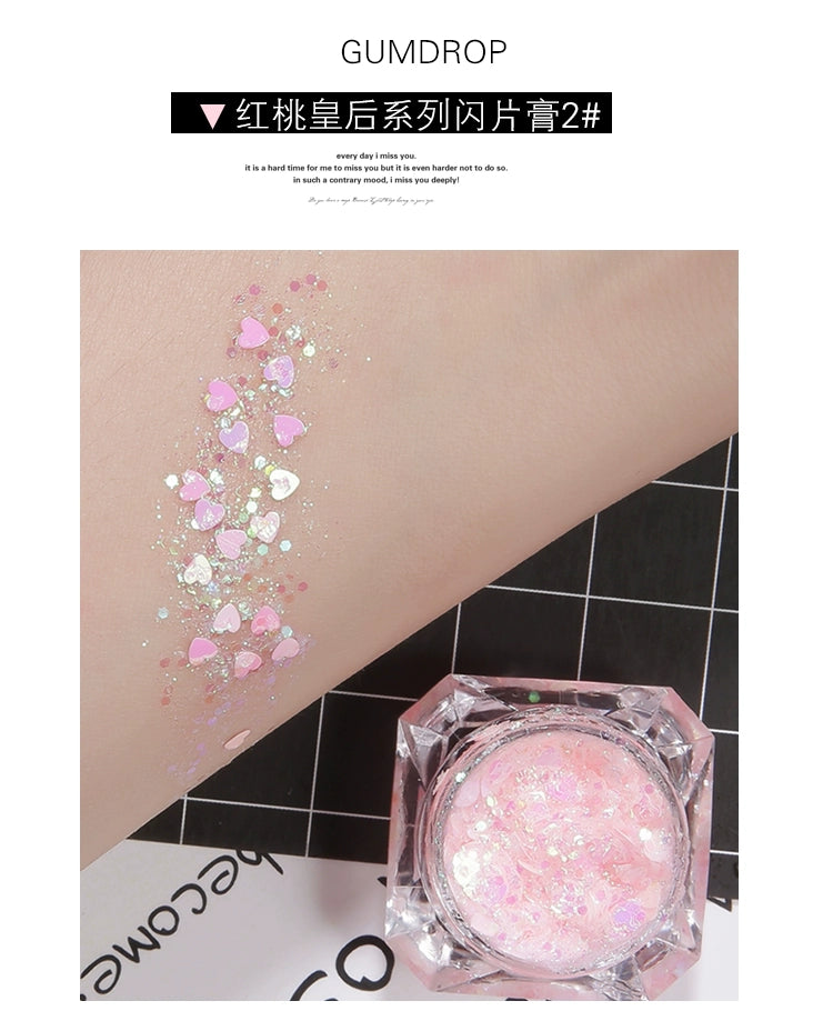 买二送一网红美甲亮片眼影盘啫喱膏免胶水面部星星舞台演出闪光亮粉