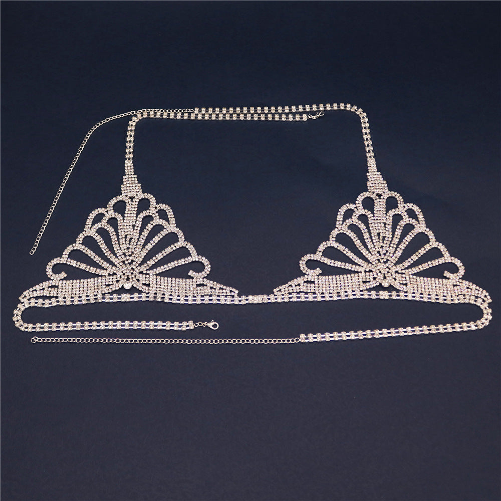 Fashion jewelry European and American new rhinestone body chain light luxury style set floral sexy sparkling diamond nightclub clothing body chain