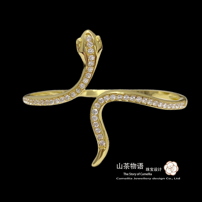 Camellia轻奢小众仿彩宝祖母绿蛇美人手镯 ins欧美绿尖晶夸张手环