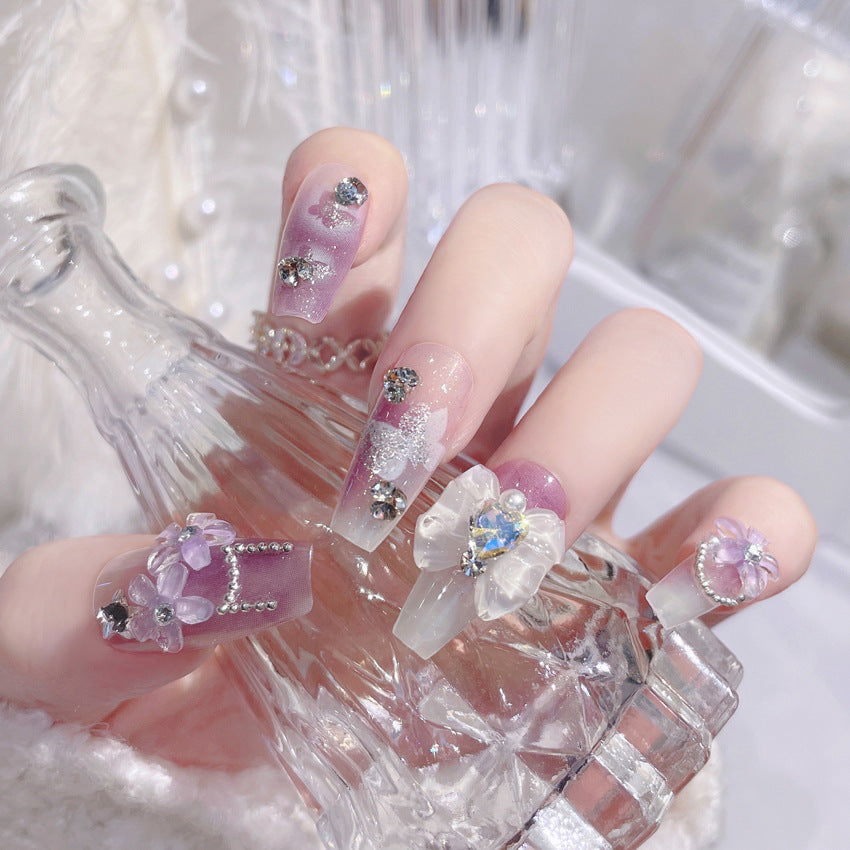 Fashion  nail New Nail Beauty Wear a High-Grade Pure Desire Wind Nail Patch Wear a Bow Nail Stickers Wholesale U7