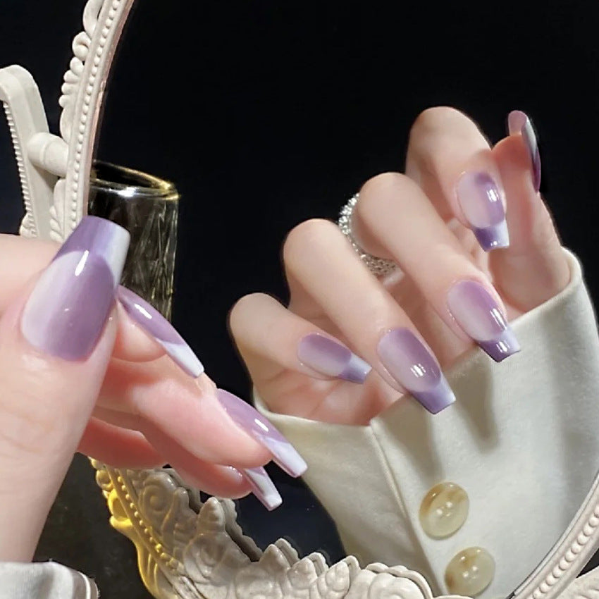 Fashion  nail Pure Want to Wear Manicure Purple Gradient French Fake Nail Patch Removable Wear Nail Wholesale Manicure W4w5