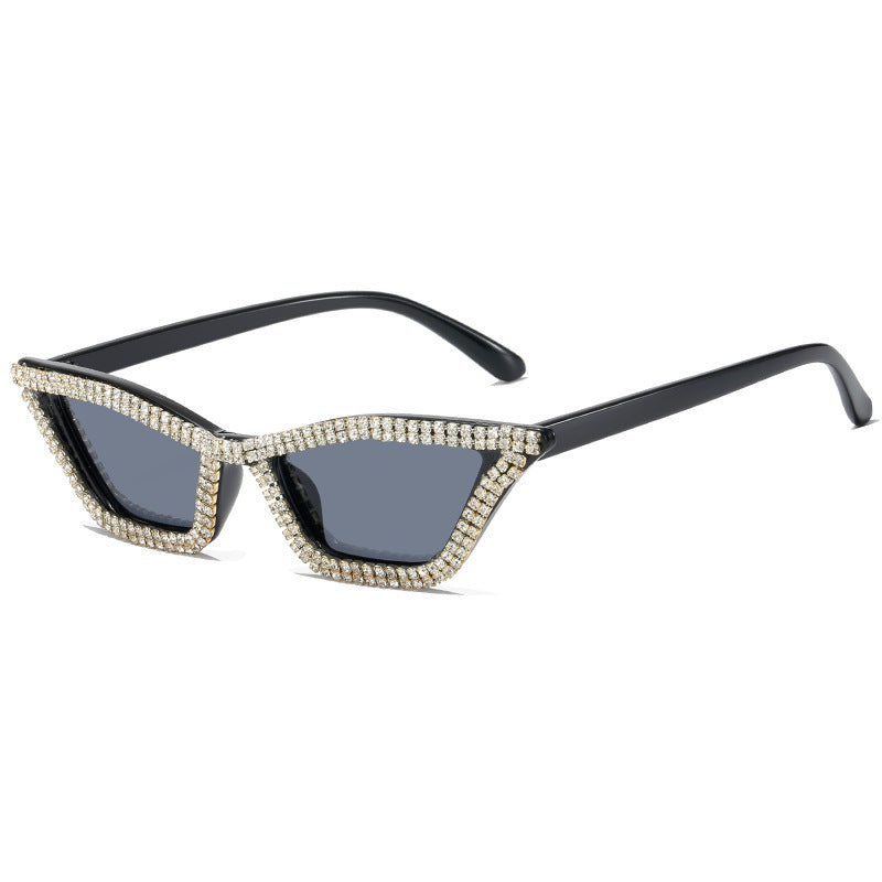 Women's fashion glasses 欧美时尚镶钻猫眼三角太阳眼镜个性网红蹦迪墨镜速卖通亚马逊INS