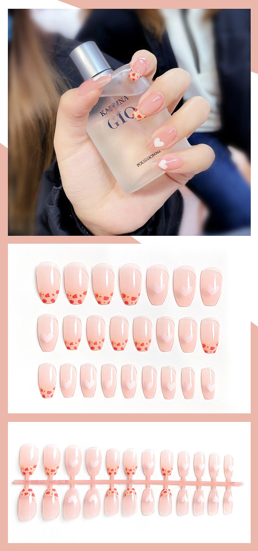 Fashion  nail Wear Armor Nail Stickers Nail Patch Fake Nails Detachable Leopard Print Peach Heart Nail Tip Nail Sticker X16