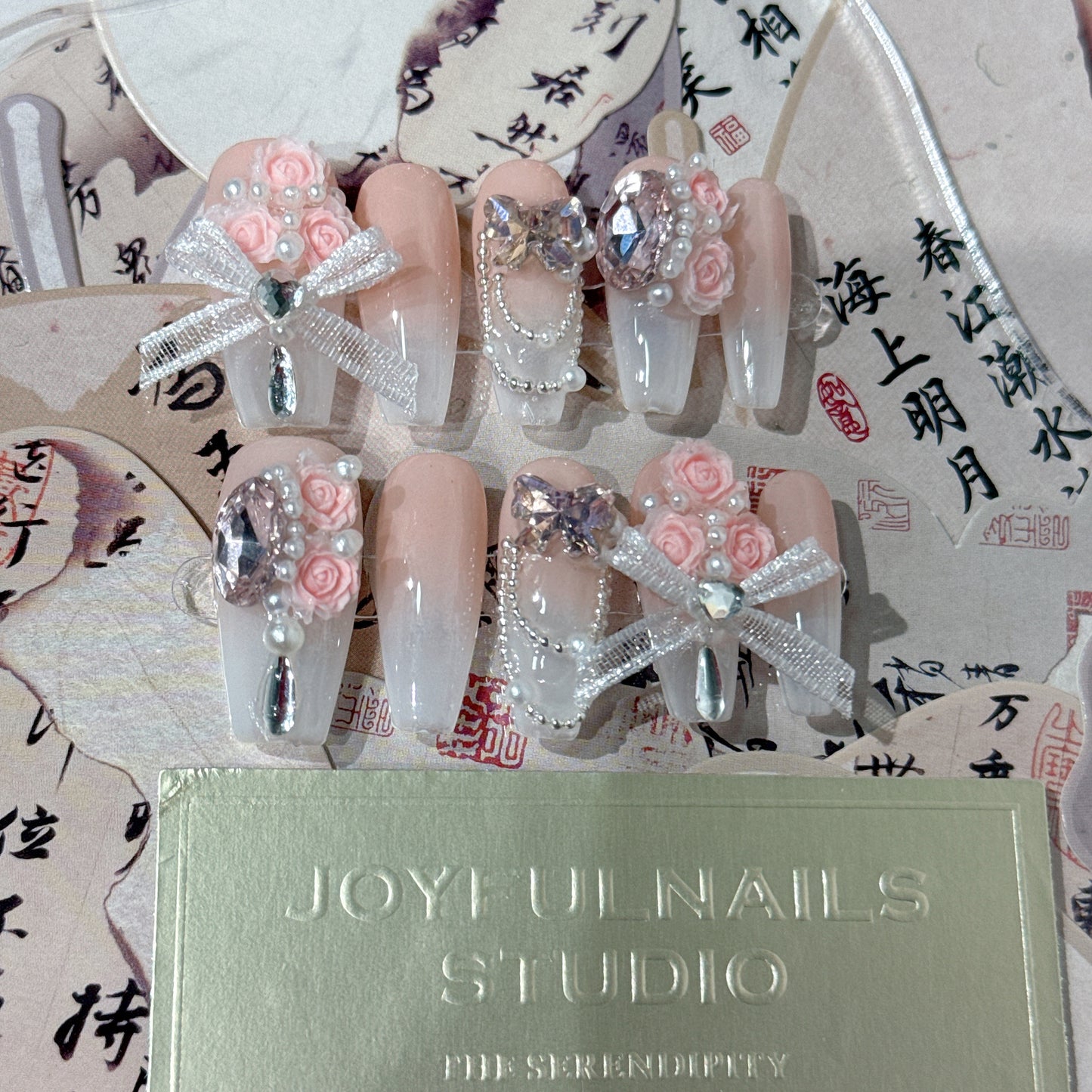 Handmade Wear Nail Rose Manor Steel Ball Diamond Ribbon Bow Nail Nail Stickers