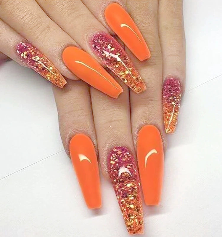 (Hand-made nail) Spice girl Europe and America, dark and long manicure nail, ballet nail, flat head, white, fake nails, wearing beautiful patch, finished product.