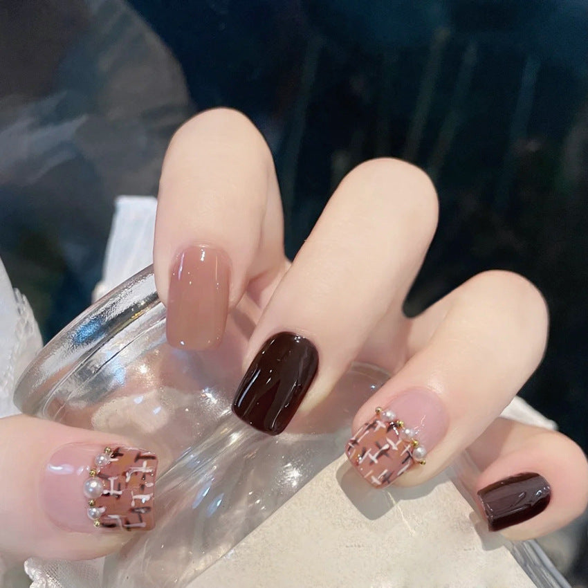 Fashion  nail Autumn and Winter Classic Style Simple Nige Milk Coffee Finished Nail Beauty Wear Fake Nails Removable Nail Tip Wear Armor X83