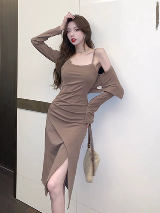 Fashion women's wear Small Hot Girl Suit Women's Spring and Autumn Wear a Set of High Sense Temperament Camisole Dress Two-Piece Suit
