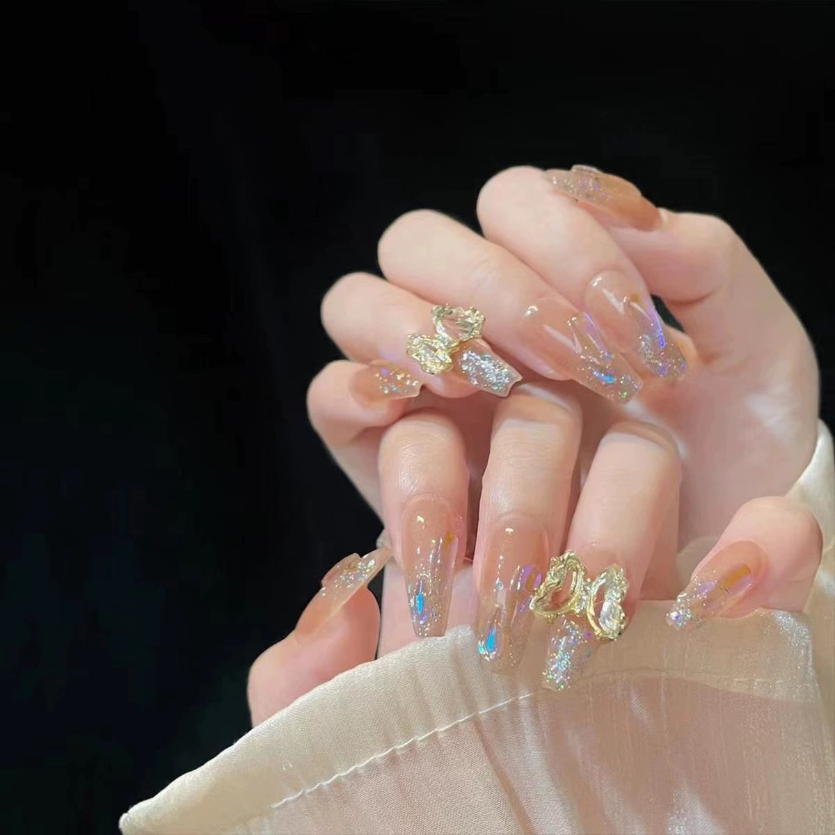 (Hand-made nail) French nail armor long black small fragrance simple white high-grade sense nail piece bride pregnant woman finished product.