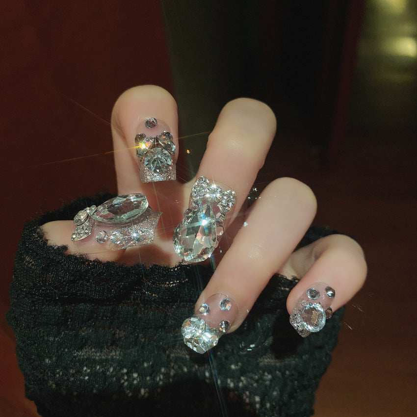 Fashion  nail Shining Finished Manicure 24 Pieces Bride Fake Nails Wholesale Wear Nail Gem Bride Nail Stickers U37
