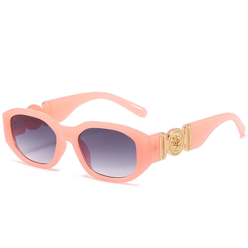 Women's fashion glasses 2024新款小方框太阳镜 欧美潮流人头同款多边形眼镜 个性花纹墨镜