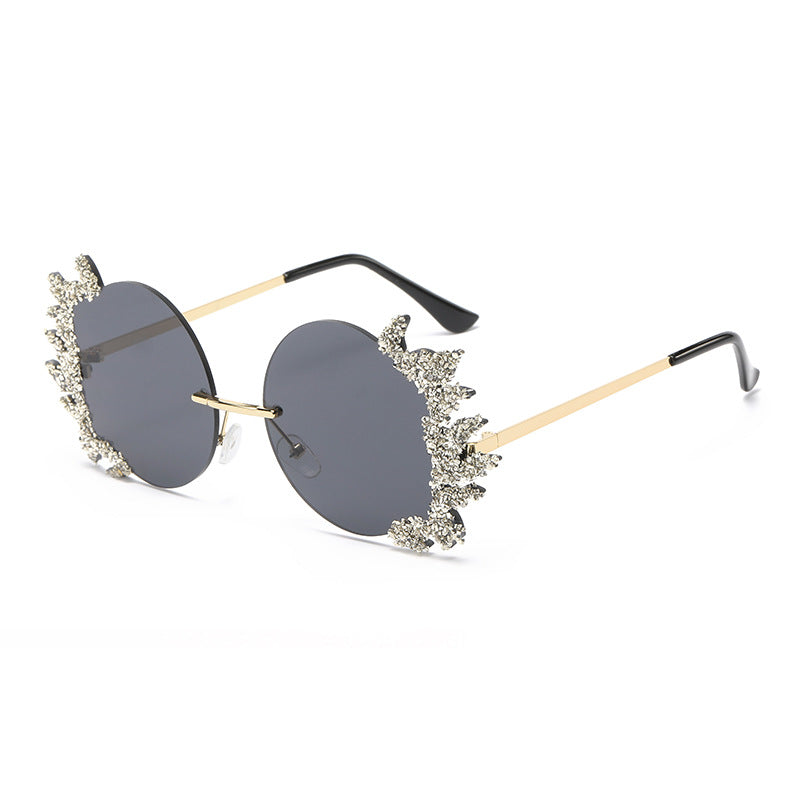 Women's fashion glasses 2023欧美大框架镶钻墨镜跨境潮流水晶钻石太阳眼镜户外防晒显瘦女