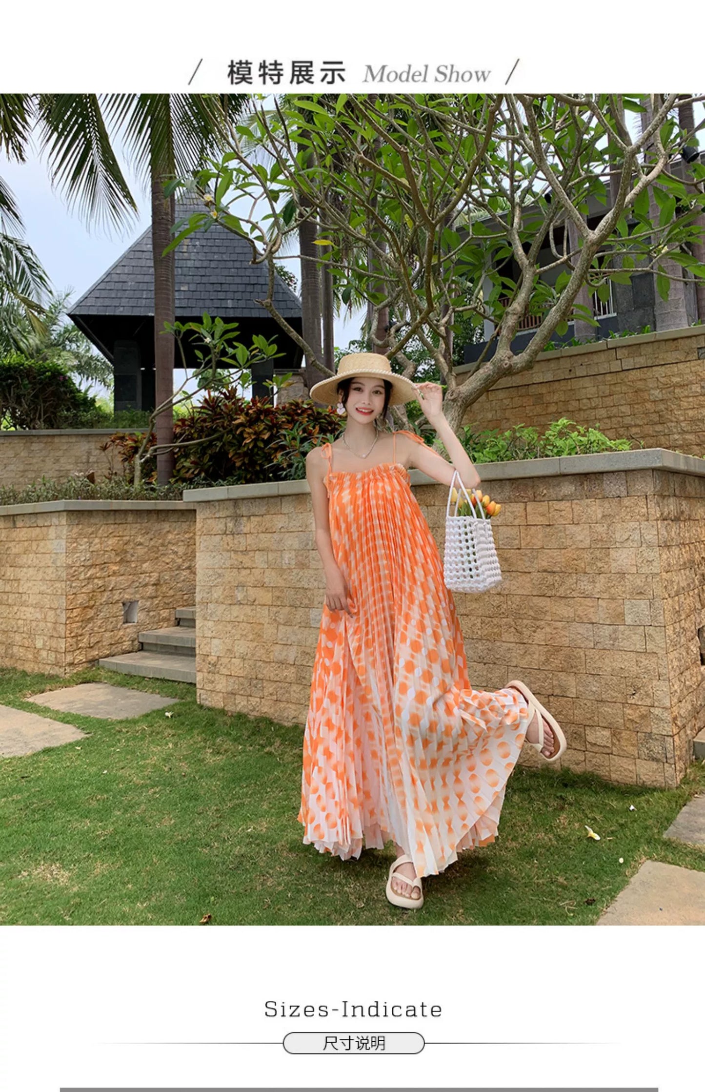 Fashion women's wear Tie-Dyed Floral Strap Dress Women's Summer French off-Shoulder Dopamine Sanya Seaside Vacation Beach Long Skirt